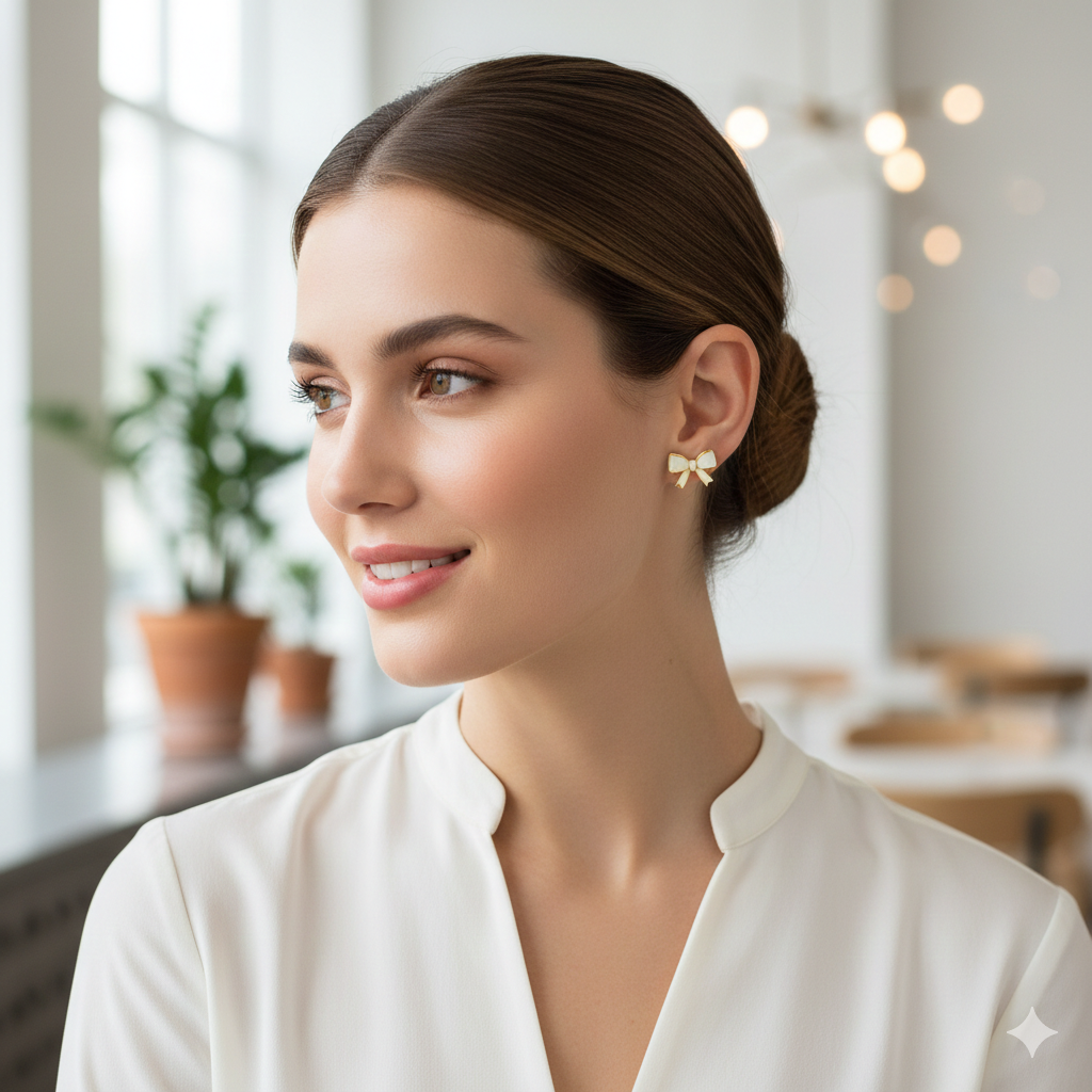 Petite Cream Enamel Bow Studs