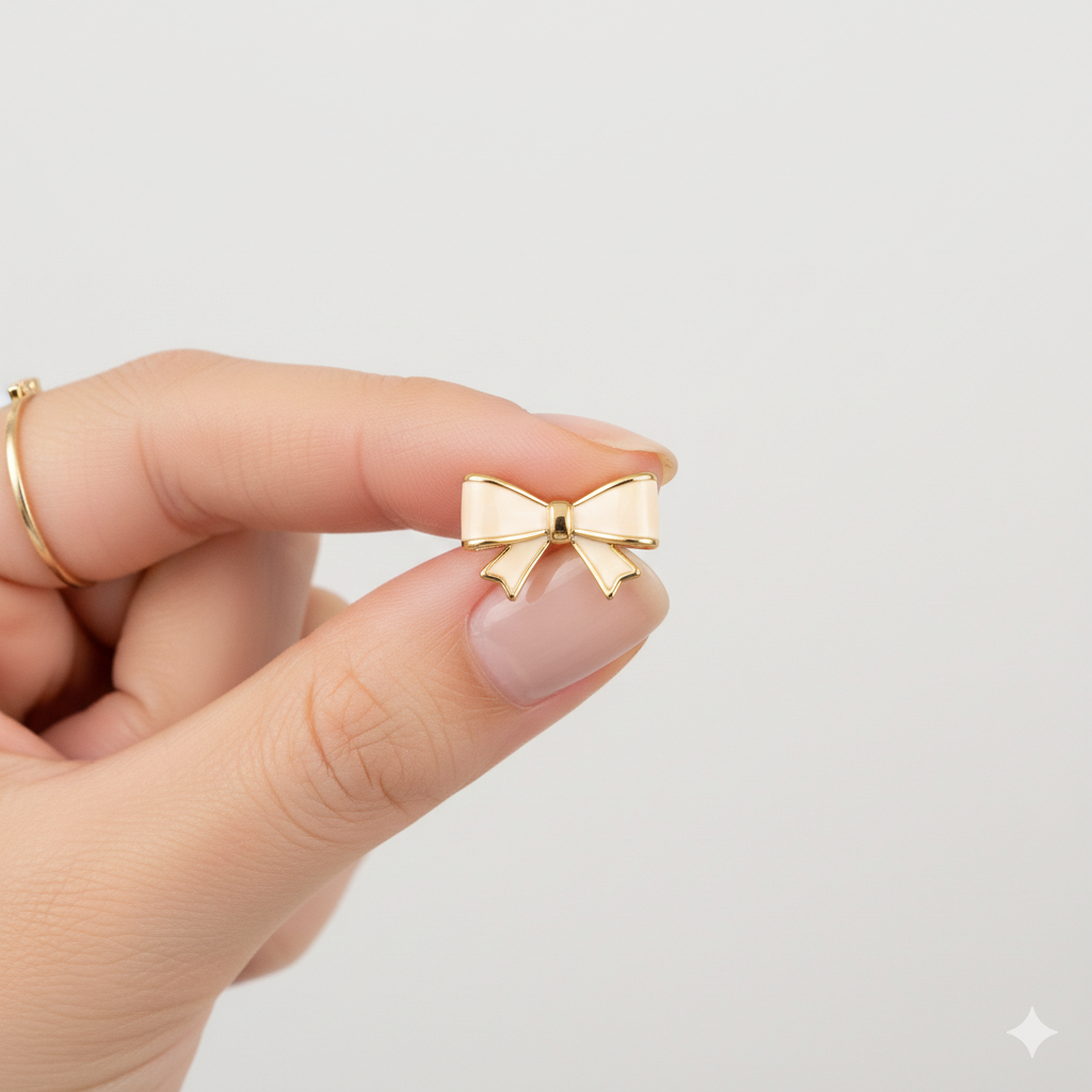 Petite Cream Enamel Bow Studs