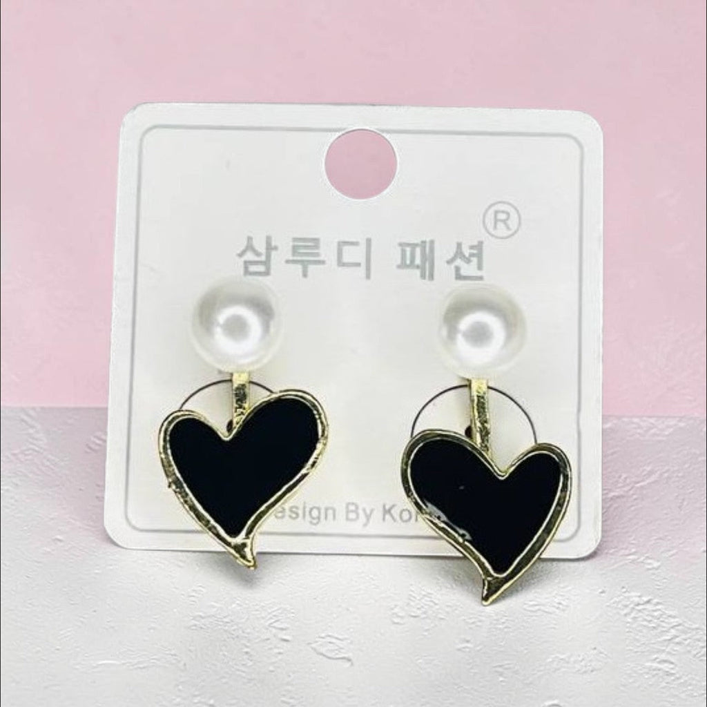Black heart and pearl earring jackets - Radiant Rani